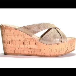 New CORDANI Devon Platform Wedge Sandal Women  8.5 39 cork natural tan brown